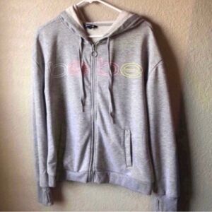 New Bebe Sport Hoodie Women’s Grey Full Zip Fleece Jacket Casual Active Medium